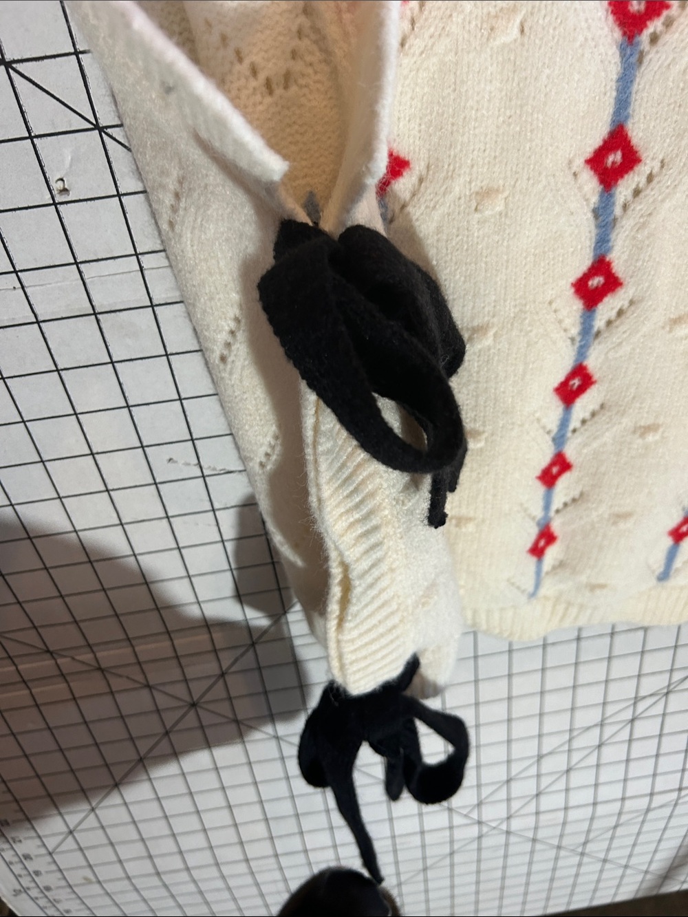 Mable Cream Sleeveless Knit Sweater Vest with Red & Blue Embroidery - Picture 4 of 5